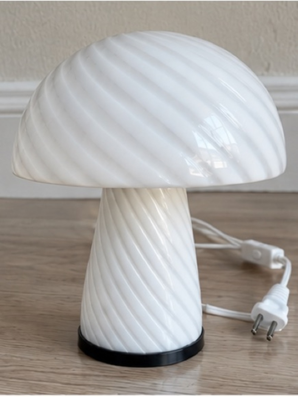 Mushroom Table Lamp Ribbed White Glass